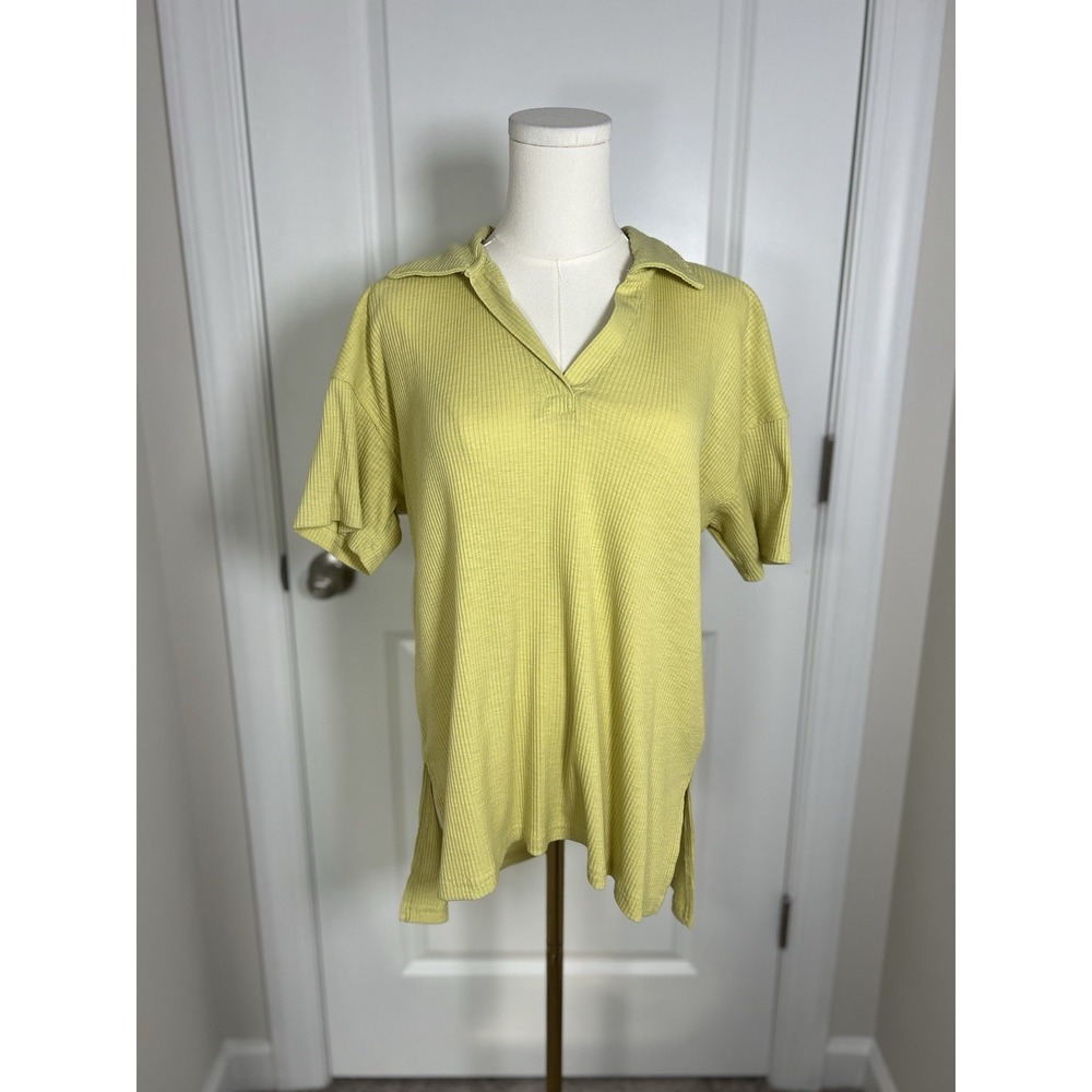 Jane + Delancey Women's Ribbed Collared Polo Knit Top Relaxed Oversized Small